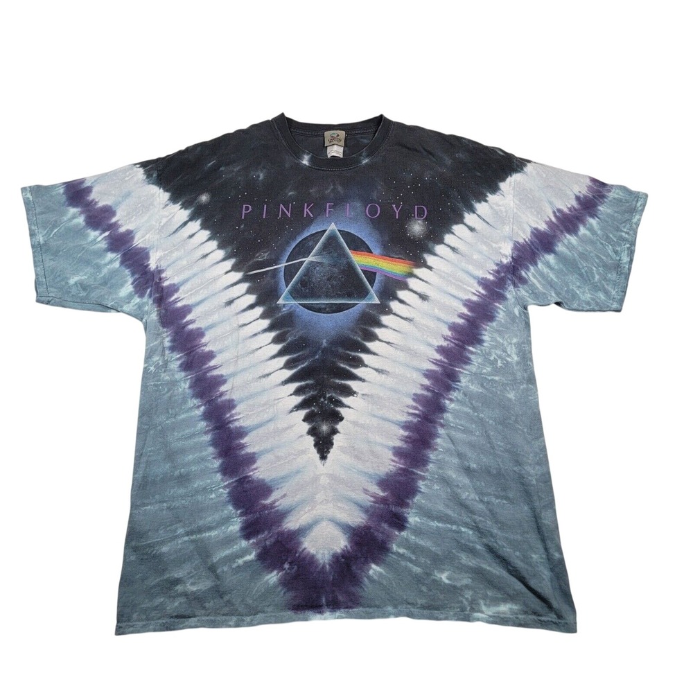 VTG 90s Liquid Blue Pink Floyd Dark Side of the Moon Tie Dye Band T-Shirt Sz XXL